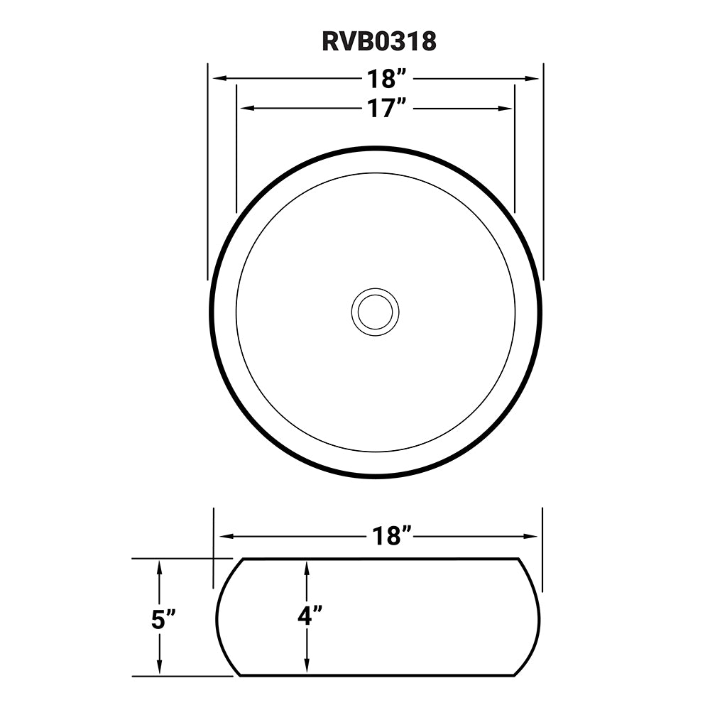18 inch Round Bathroom Vessel Sink White Above Vanity Counter Circular Porcelain Ceramic - RVB0318 view 5