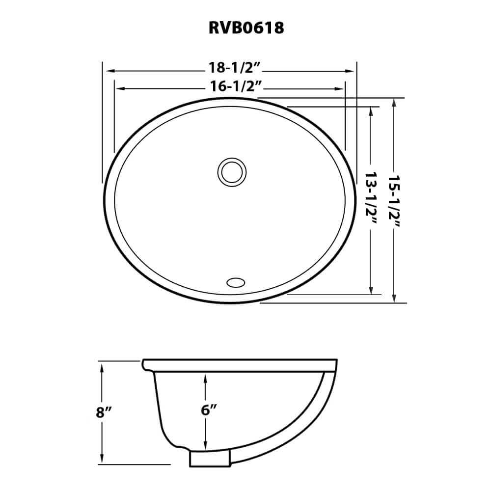 16 x 13 inch Undermount Bathroom Sink Black Oval Porcelain Ceramic with Overflow - RVB0618BK view 3