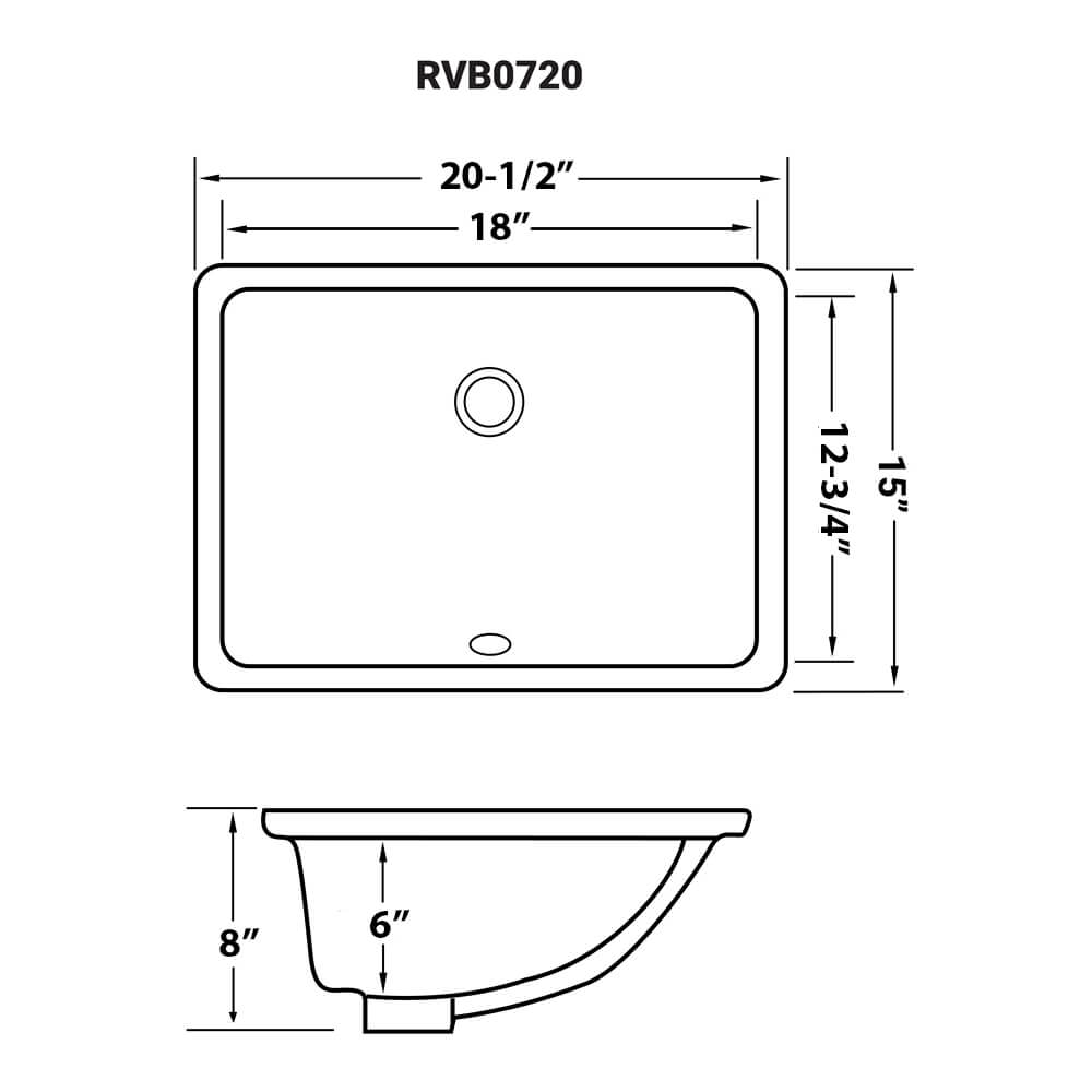 18 x 13 inch Undermount Bathroom Sink Black Rectangular Porcelain Ceramic with Overflow - RVB0720BK view 3