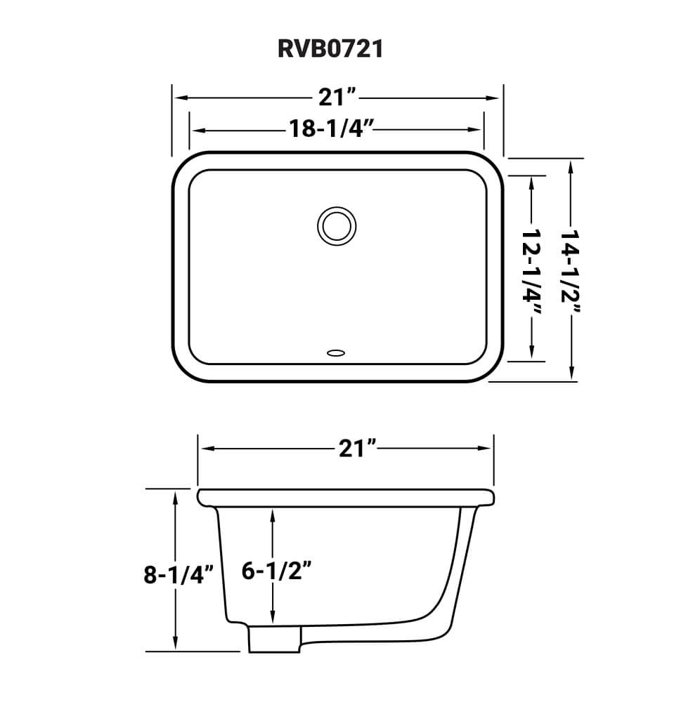 18 x 12 inch Undermount Bathroom Vanity Sink White Rectangular Porcelain Ceramic with Overflow - RVB0721 view 5