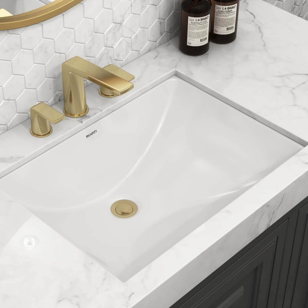 18 x 12 inch Undermount Bathroom Vanity Sink White Rectangular Porcelain Ceramic with Overflow - RVB0721 view 2