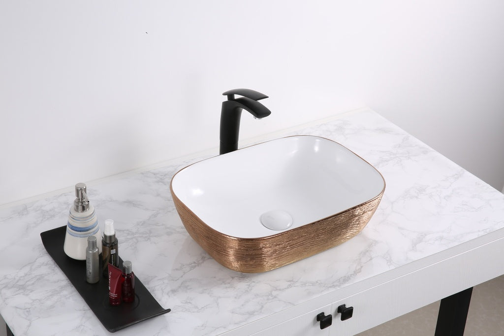 20 x 16 inch Bathroom Vessel Sink Rose Gold Decorative Art Above Vanity Counter White Porcelain Ceramic - RVB2016WR view 2