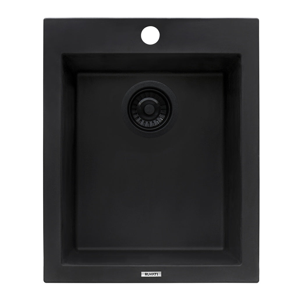 16 x 20 inch epiGranite Drop-in Topmount Granite Composite Single Bowl Kitchen Sink - Midnight Black - RVG1016BK view 2
