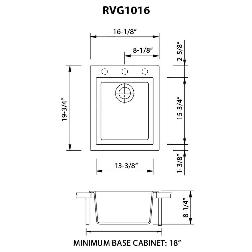 16 x 20 inch epiGranite Drop-in Topmount Granite Composite Single Bowl Kitchen Sink - Midnight Black - RVG1016BK view 5