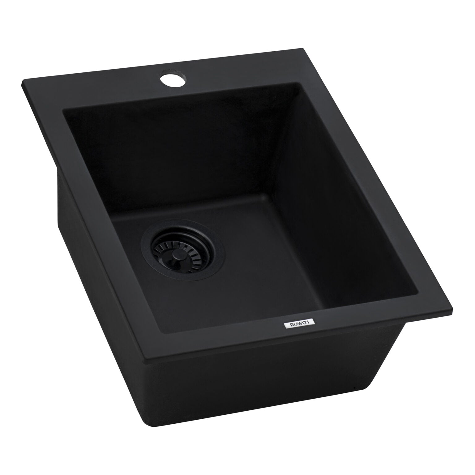 16 x 20 inch epiGranite Drop-in Topmount Granite Composite Single Bowl Kitchen Sink - Midnight Black - RVG1016BK view 4