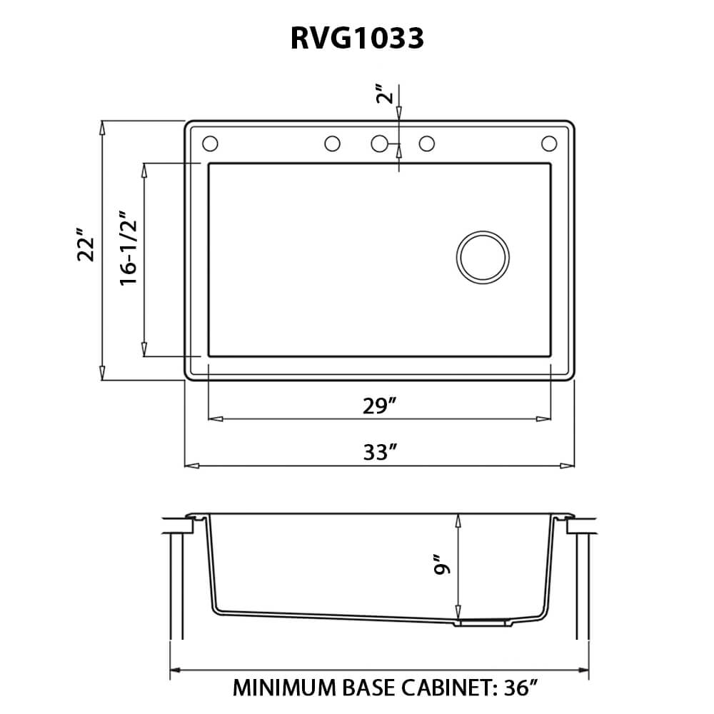 33 x 22 inch epiGranite Drop-in Topmount Granite Composite Single Bowl Kitchen Sink - Midnight Black - RVG1033BK view 4