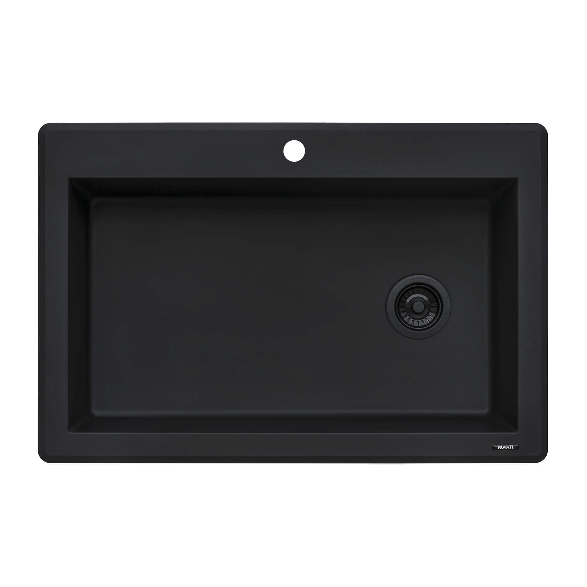 33 x 22 inch epiGranite Drop-in Topmount Granite Composite Single Bowl Kitchen Sink - Midnight Black - RVG1033BK view 3