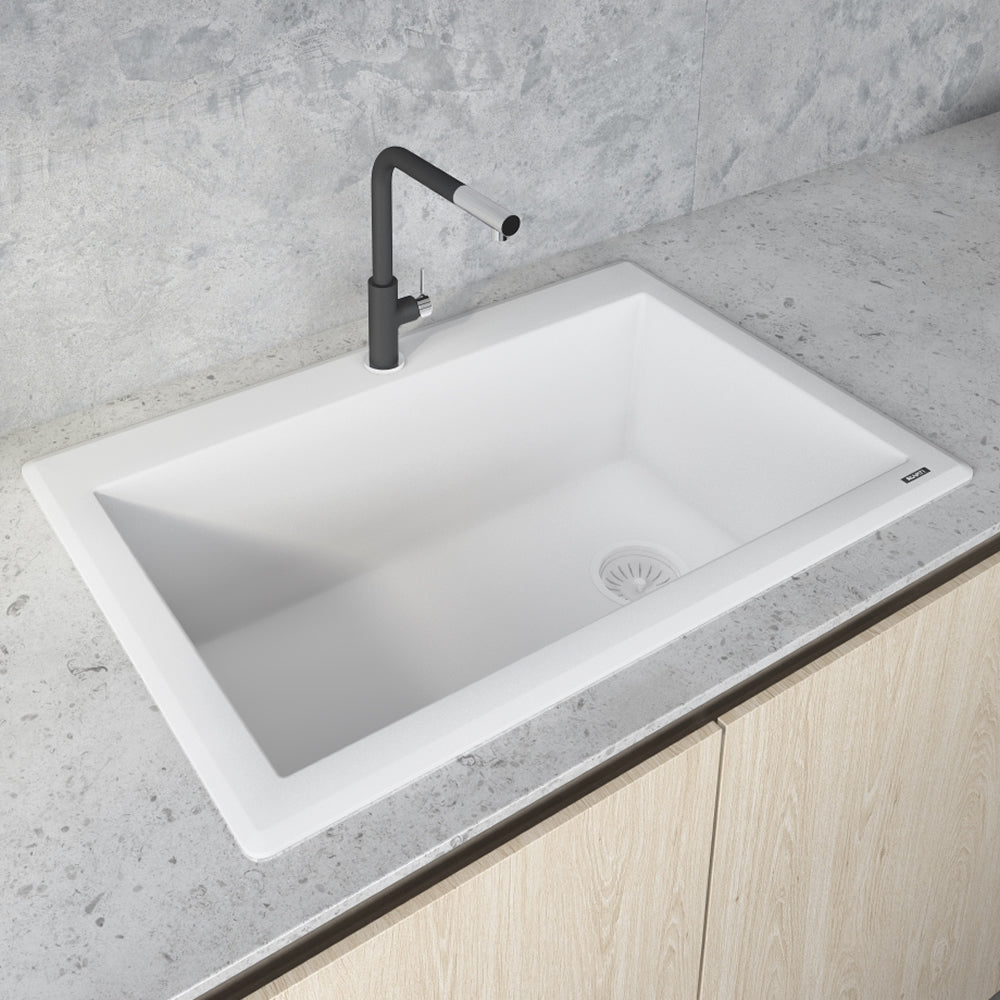 33 x 22 inch epiGranite Drop-in Topmount Granite Composite Single Bowl Kitchen Sink - Arctic White - RVG1033WH view 3