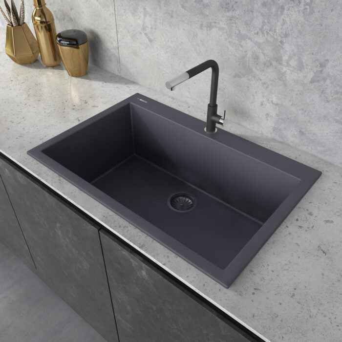 33 x 22 inch epiGranite Drop-in Topmount Granite Composite Single Bowl Kitchen Sink - Urban Gray - RVG1080UG view 1