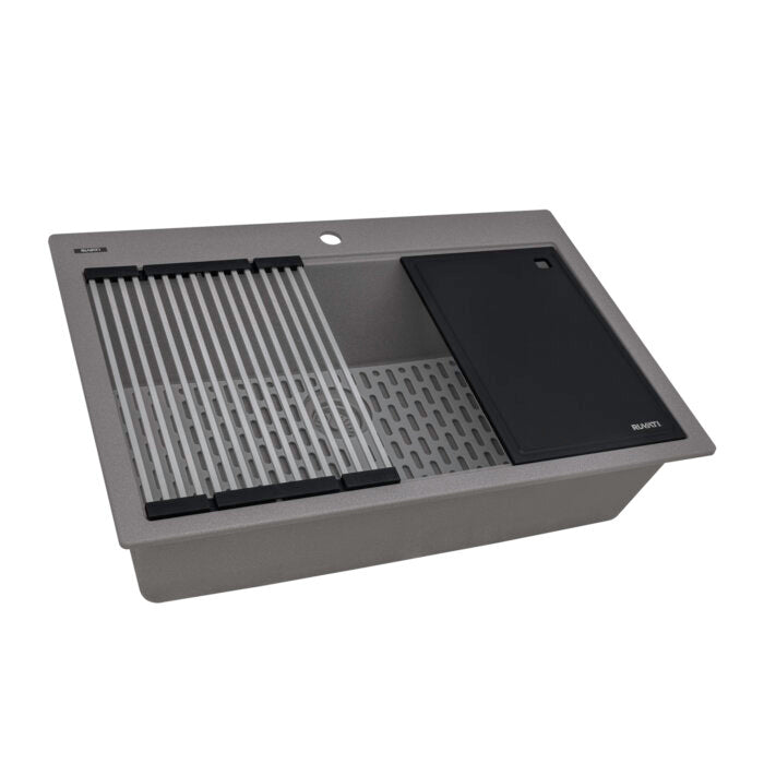 33-inch Granite Composite Workstation Drop-in Topmount Kitchen Sink Urban Gray - RVG1306UG view 1