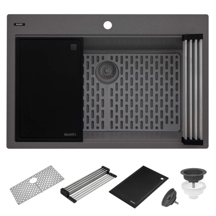 33-inch Granite Composite Workstation Drop-in Topmount Kitchen Sink Urban Gray - RVG1306UG view 4