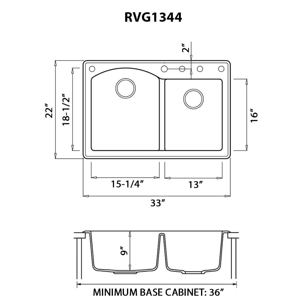 33 x 22 inch epiGranite Dual-Mount Granite Composite Double Bowl Kitchen Sink - Caribbean Sand - RVG1344CS view 4