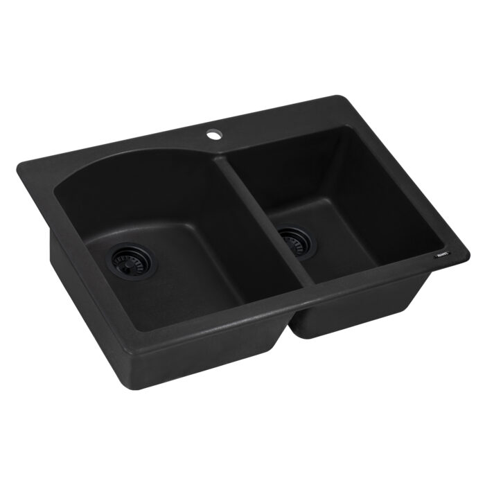 33 x 22 inch epiGranite Dual-Mount Granite Composite Double Bowl Kitchen Sink - Midnight Black - RVG1344BK view 4