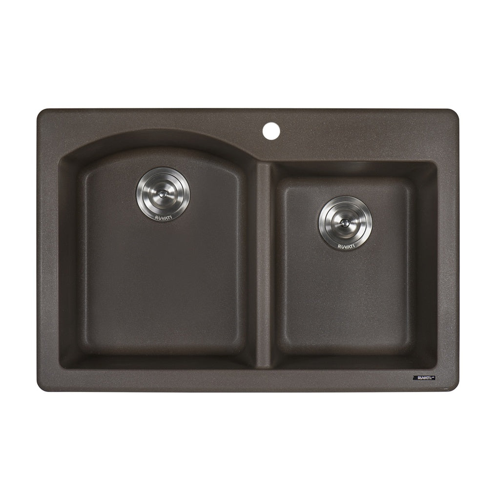 33 x 22 inch epiGranite Dual-Mount Granite Composite Double Bowl Kitchen Sink - Espresso Brown - RVG1344ES view 2