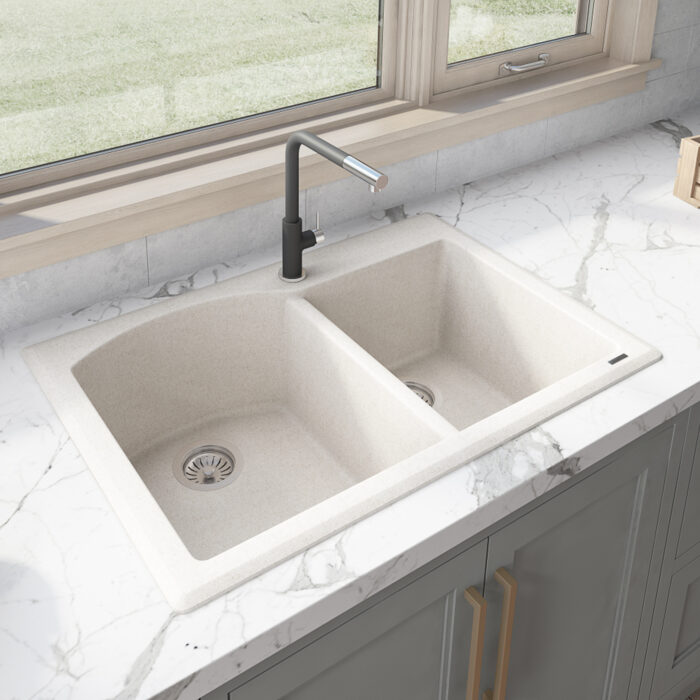 33 x 22 inch epiGranite Dual-Mount Granite Composite Double Bowl Kitchen Sink - Caribbean Sand - RVG1344CS view 3