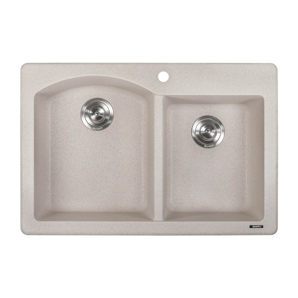 33 x 22 inch epiGranite Dual-Mount Granite Composite Double Bowl Kitchen Sink - Caribbean Sand - RVG1344CS view 2