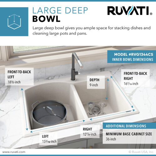 33 x 22 inch epiGranite Dual-Mount Granite Composite Double Bowl Kitchen Sink - Caribbean Sand - RVG1344CS view 5