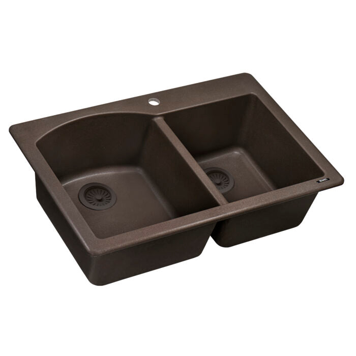 33 x 22 inch epiGranite Dual-Mount Granite Composite Double Bowl Kitchen Sink - Espresso Brown - RVG1344ES view 4