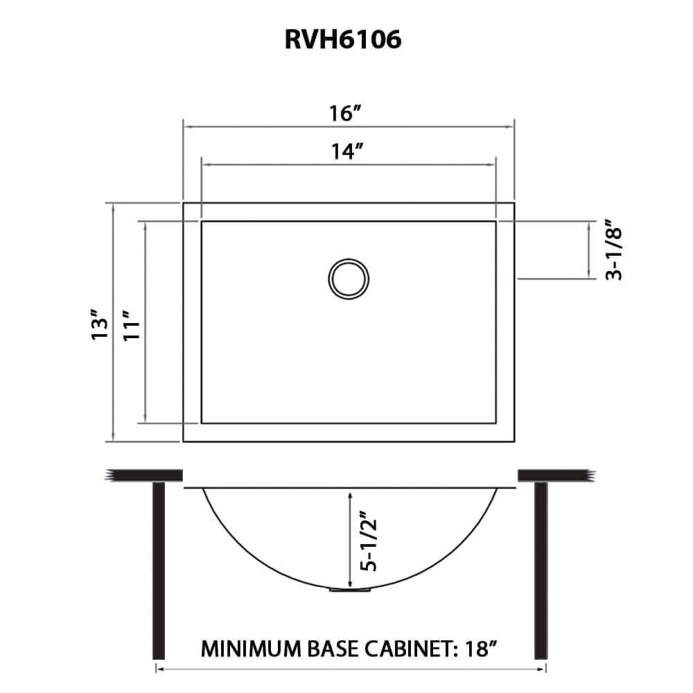 16 x 13 inch Brushed Stainless Steel Rectangular Bathroom Sink Undermount - RVH6106ST view 3