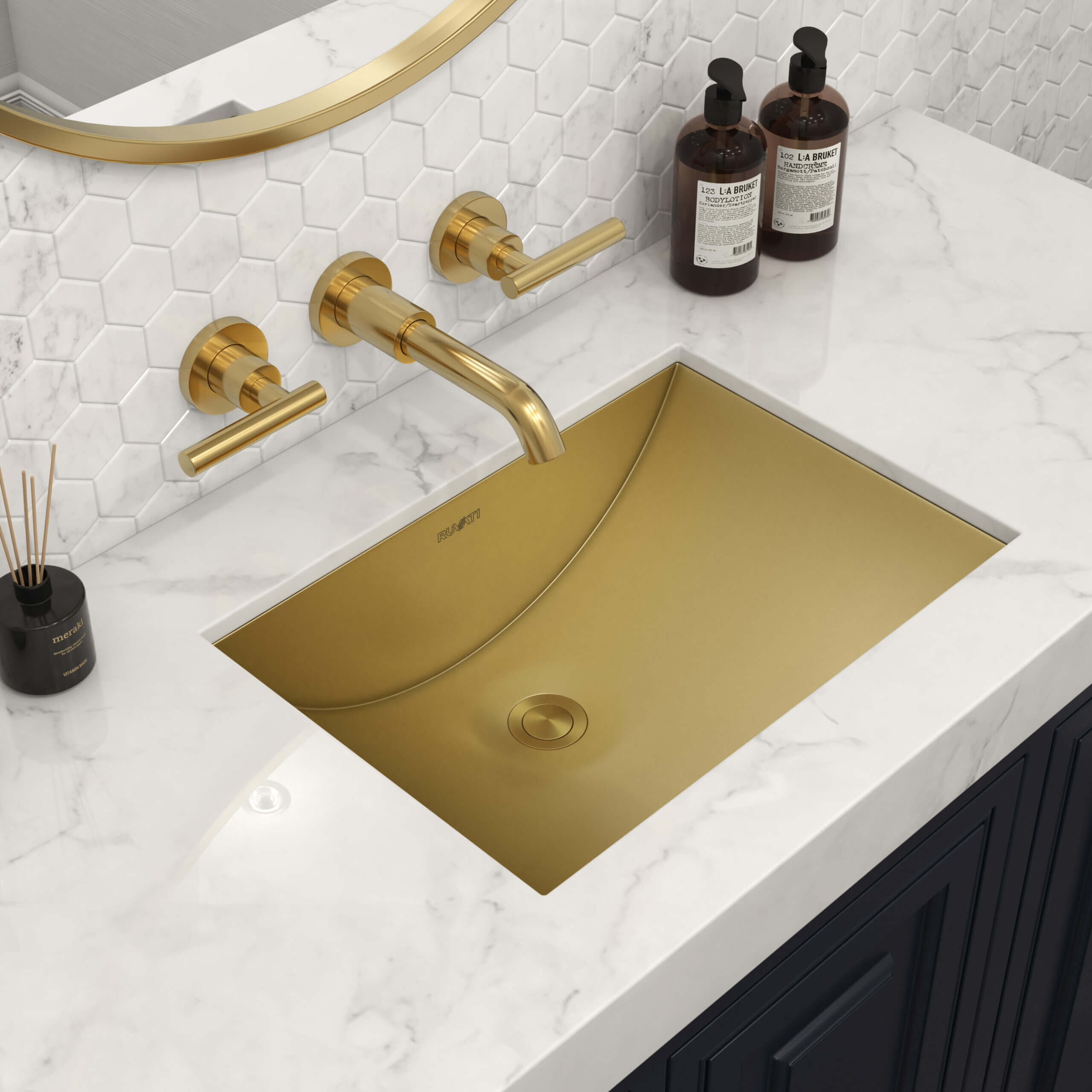 Push Pop-up Drain for Bathroom Sinks without Overflow - Satin Brass Matte Gold - RVA5103GG view 3