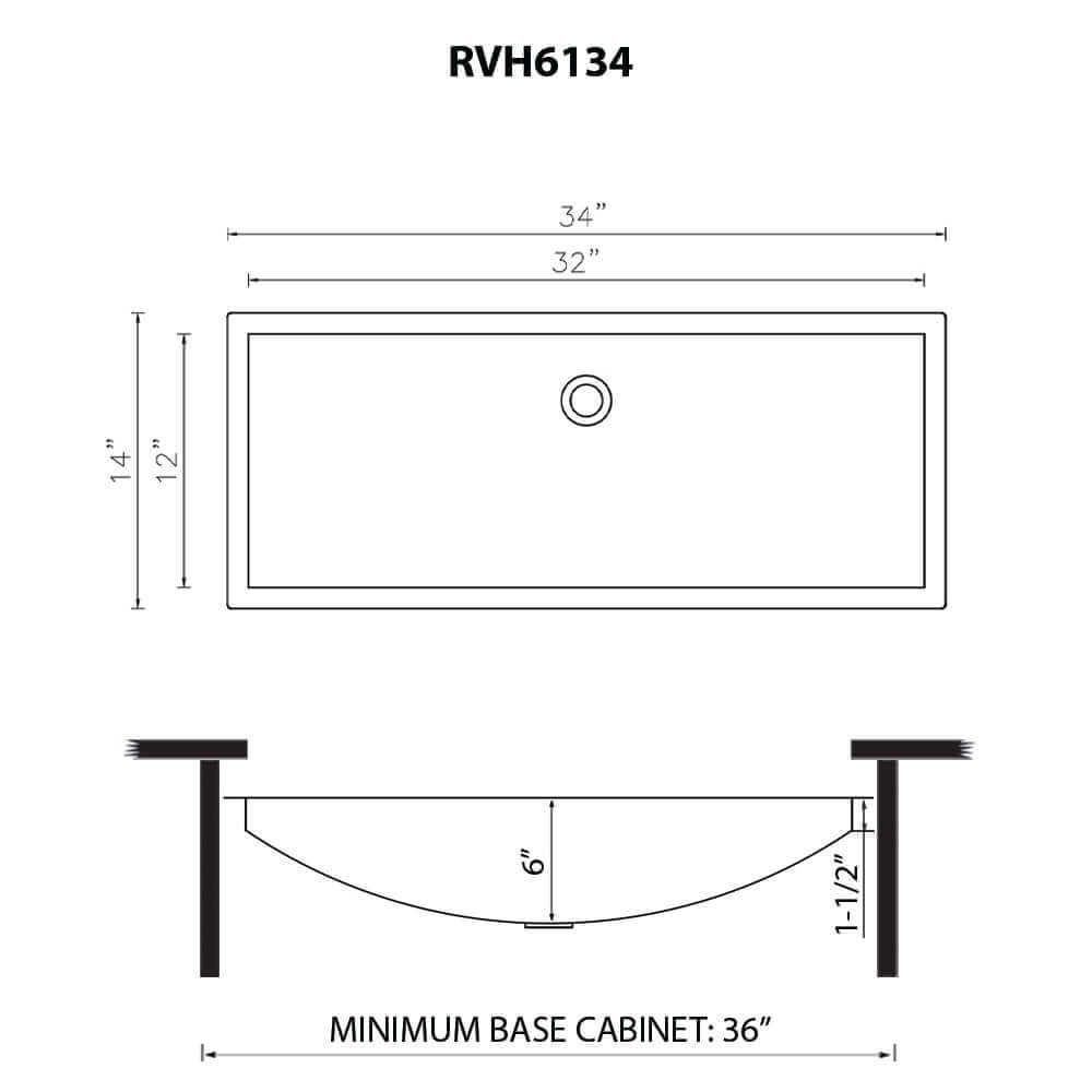 34 x 14 inch Brushed Stainless Steel Rectangular Bathroom Sink Undermount - RVH6134ST view 4