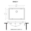 20 x 14 inch Brushed Stainless Steel Rectangular Bathroom Sink Semi-Recessed- RVH6211ST view 3