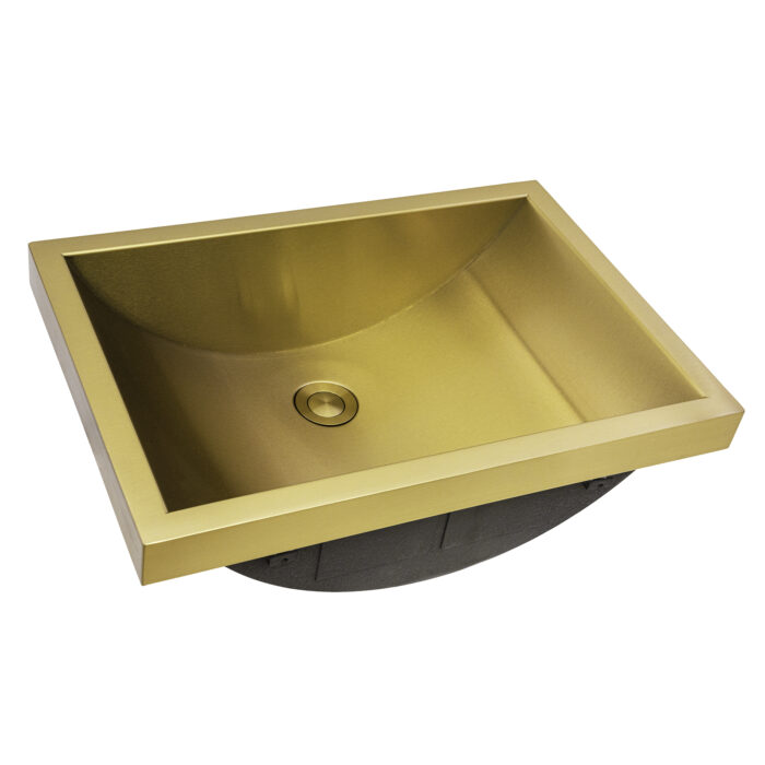 20 x 14 inch Brushed Gold Polished Brass Rectangular Bathroom Sink Semi-Recessed - RVH6211GG view 2