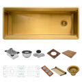 45-inch Polished Brass Matte Gold Stainless Steel Workstation Two-Tiered Ledge Undermount Kitchen Sink - RVH6333GG view 4