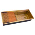 45-inch Polished Brass Matte Gold Stainless Steel Workstation Two-Tiered Ledge Undermount Kitchen Sink - RVH6333GG view 3
