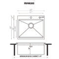 23 x 20 inch RV Workstation Drop-in Topmount Bar Prep Kitchen Sink 16 Gauge Stainless Steel - RVH8203 view 3