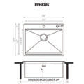 25 x 20 inch RV Workstation Drop-in Topmount Bar Prep Kitchen Sink 16 Gauge Stainless Steel - RVH8205 view 5