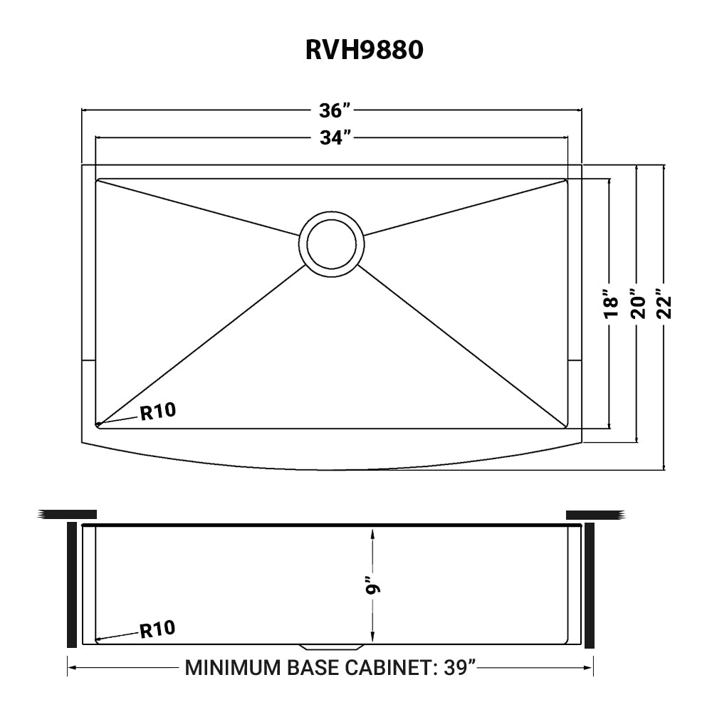 36-inch Apron-Front Farmhouse Kitchen Sink - Gunmetal Black Matte Stainless Steel Single Bowl - RVH9880BL view 4