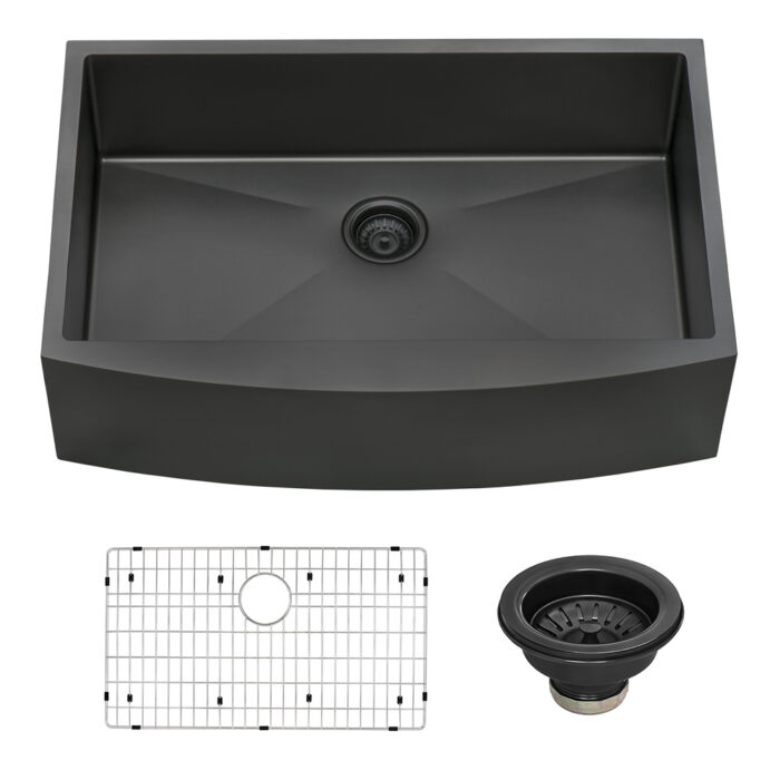 36-inch Apron-Front Farmhouse Kitchen Sink - Gunmetal Black Matte Stainless Steel Single Bowl - RVH9880BL view 2