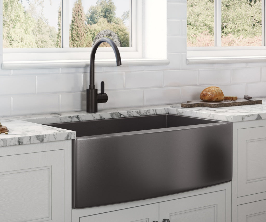 36-inch Apron-Front Farmhouse Kitchen Sink - Gunmetal Black Matte Stainless Steel Single Bowl - RVH9880BL view 3