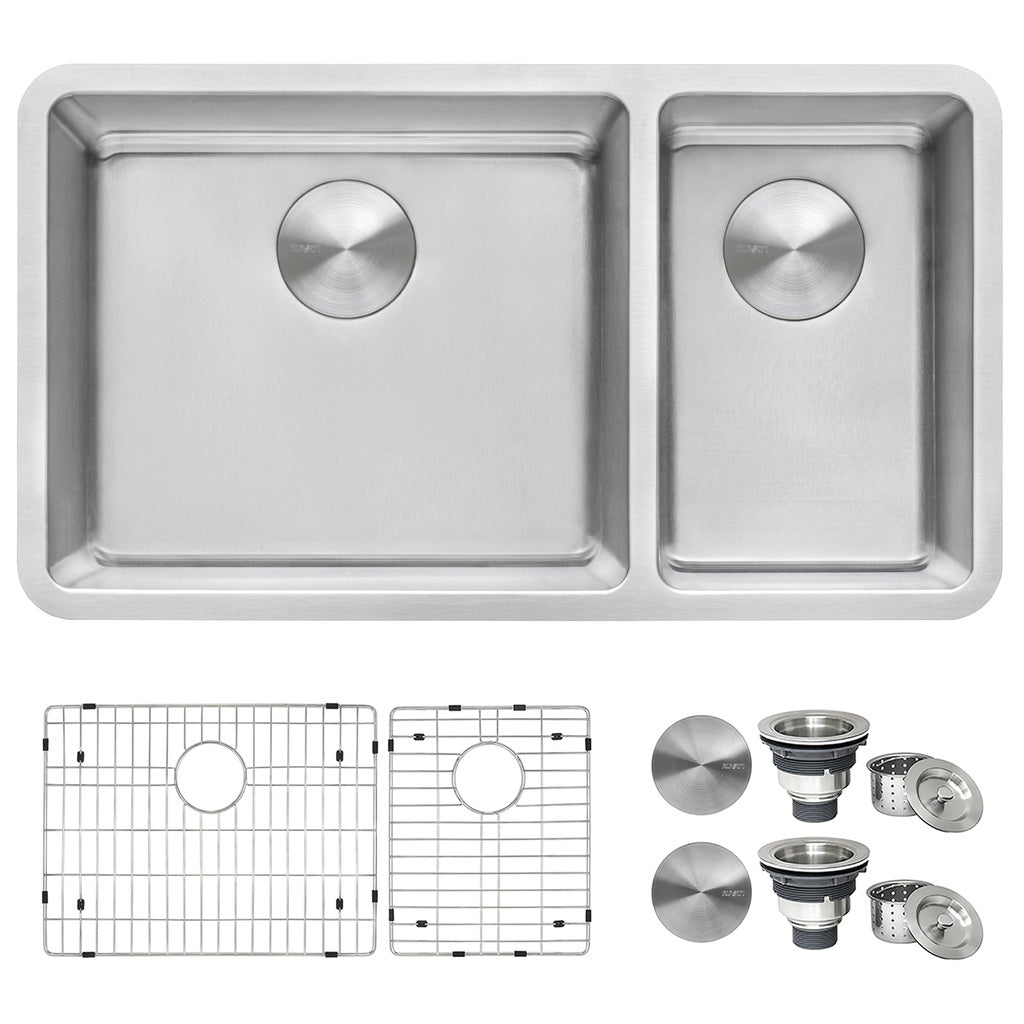32-inch Undermount Kitchen Sink 70/30 Double Bowl 16 Gauge Stainless Steel - RVM5300 view 2