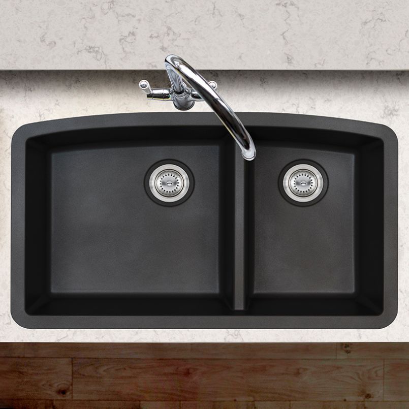 Black Quartz Double Bowl Sink 60/40-3219 view 2
