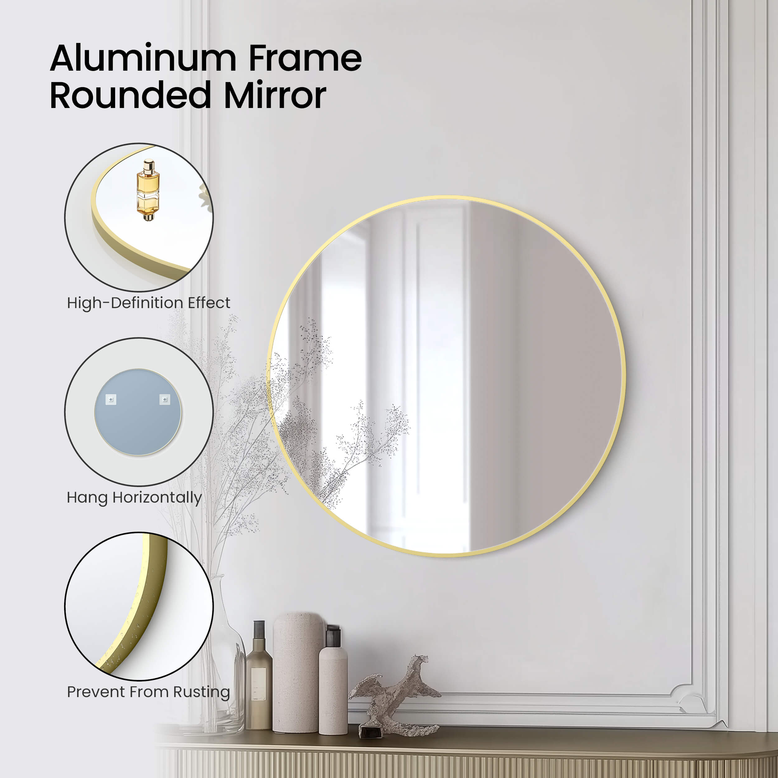 28" Shatterproof Wall Mount Metal Frame Mirror - FM3-R28 view 5