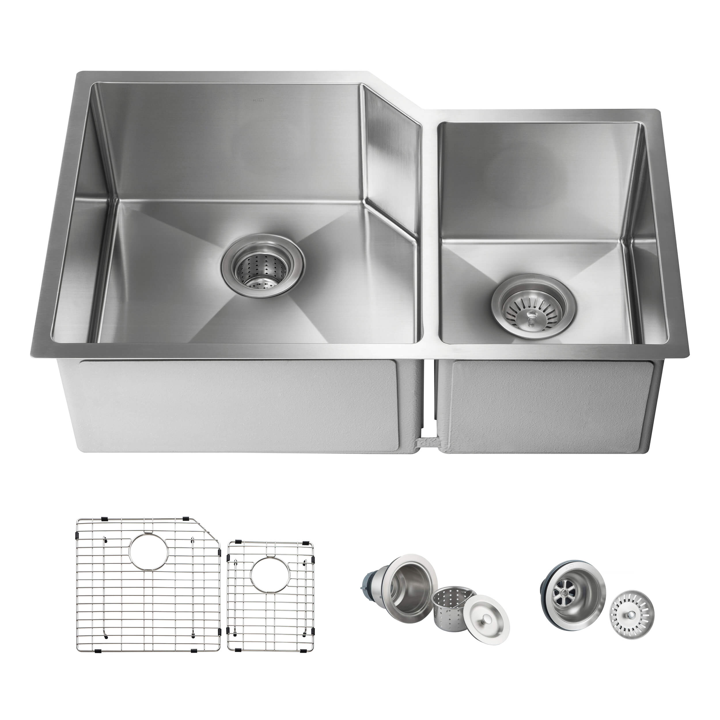 32″ Handcrafted Undermount Double Bowl Stainless Steel Kitchen Sink – K1-D32 view 1