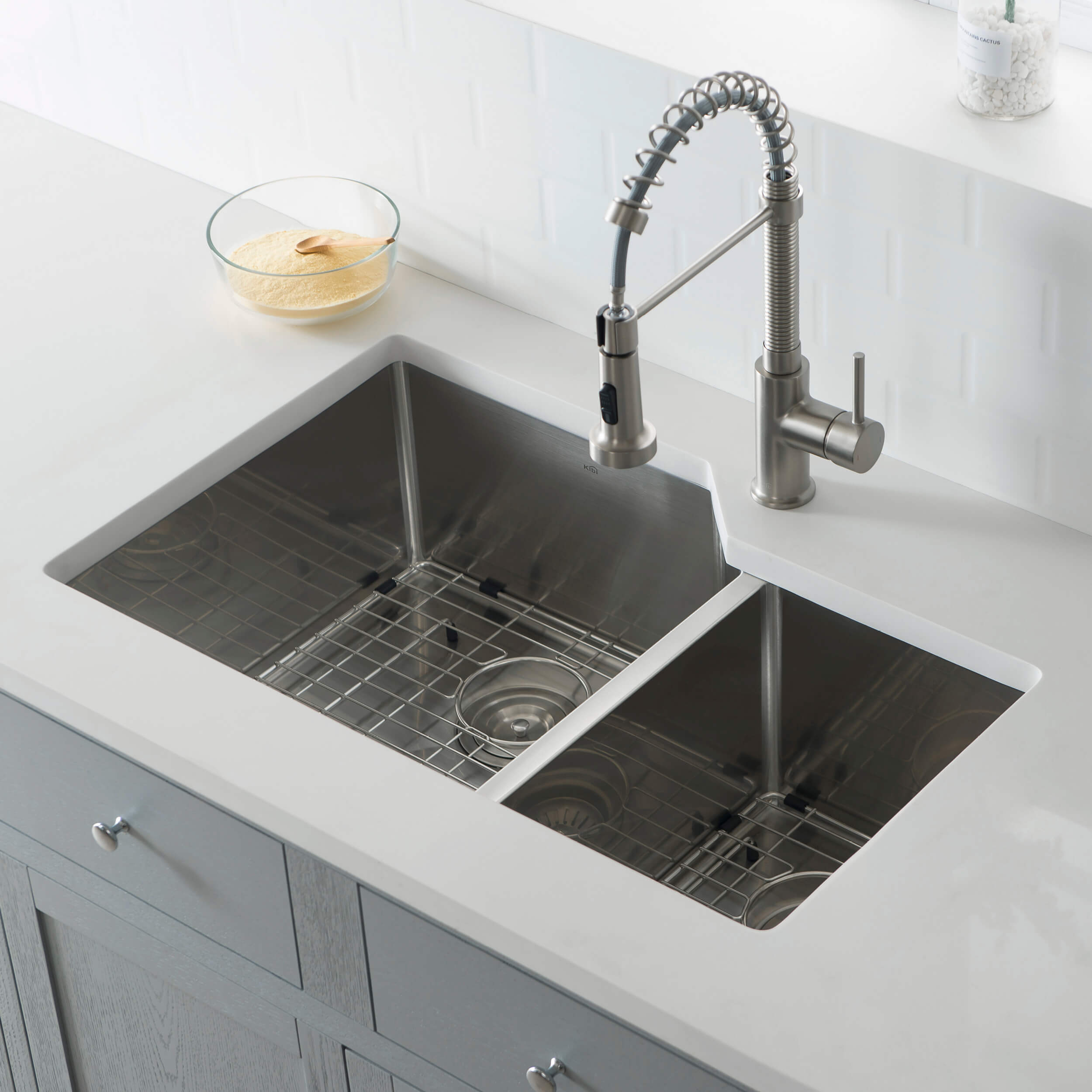 32″ Handcrafted Undermount Double Bowl Stainless Steel Kitchen Sink – K1-D32 view 3