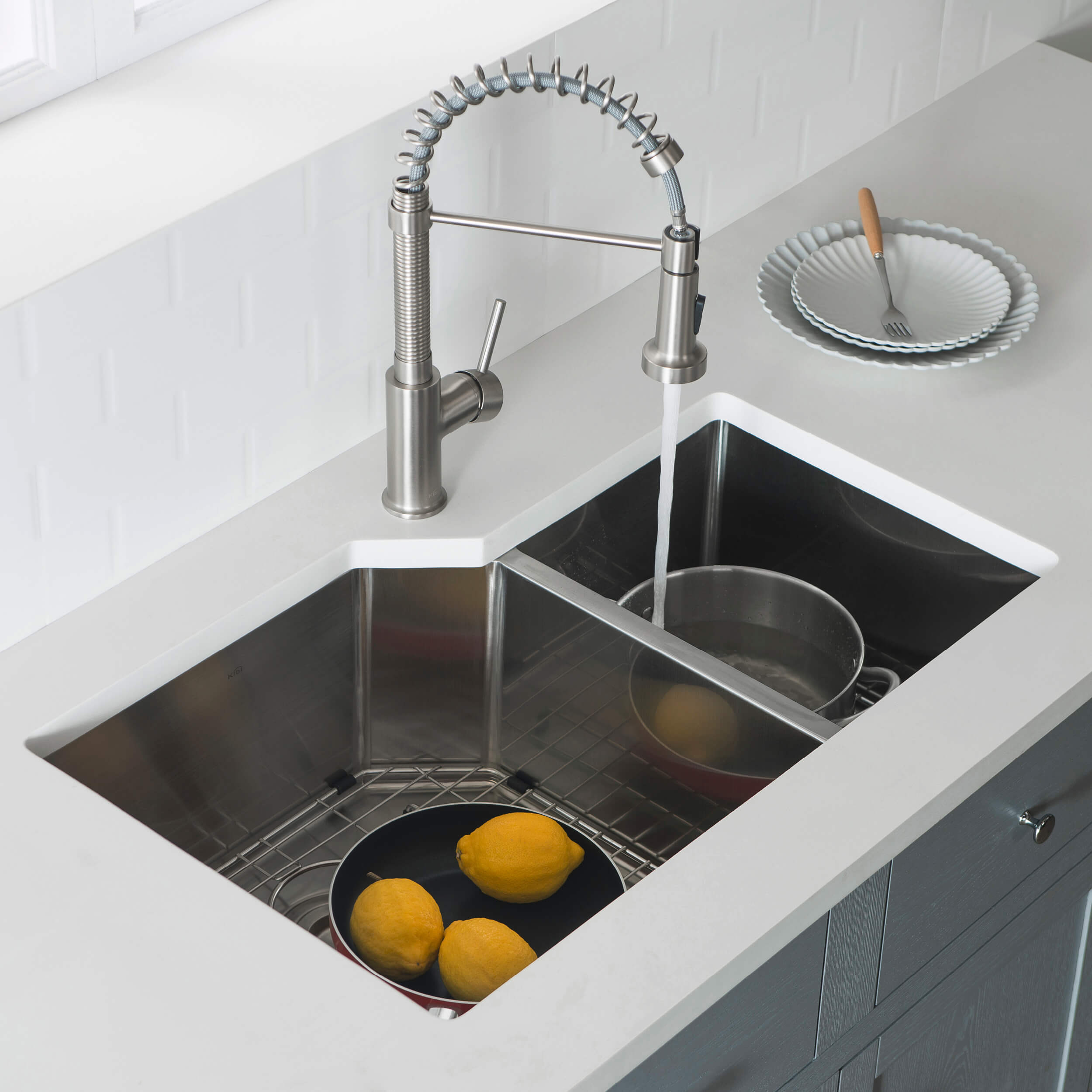 32″ Handcrafted Undermount Double Bowl Stainless Steel Kitchen Sink – K1-D32 view 5