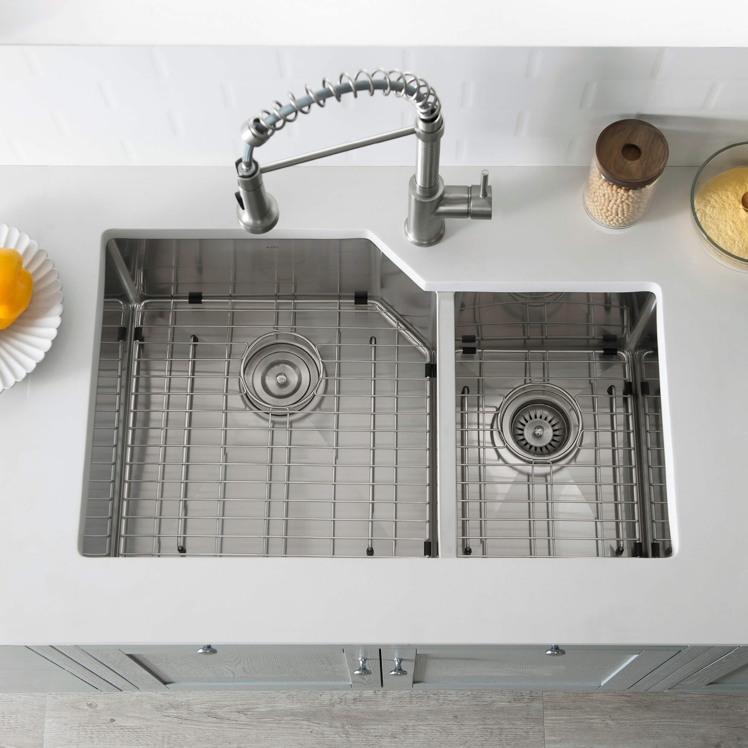 32″ Handcrafted Undermount Double Bowl Stainless Steel Kitchen Sink – K1-D32 view 4