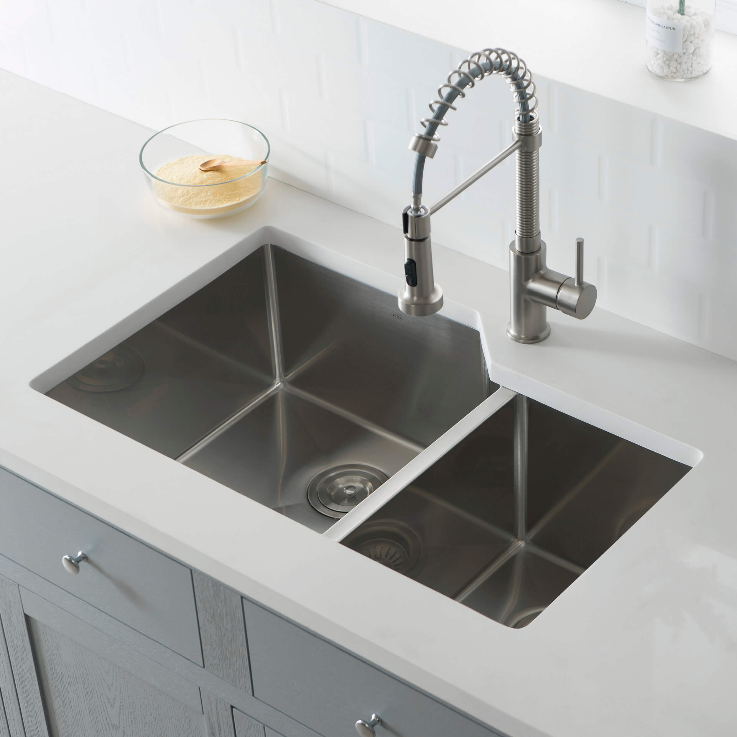 32″ Handcrafted Undermount Double Bowl Stainless Steel Kitchen Sink – K1-D32 view 2