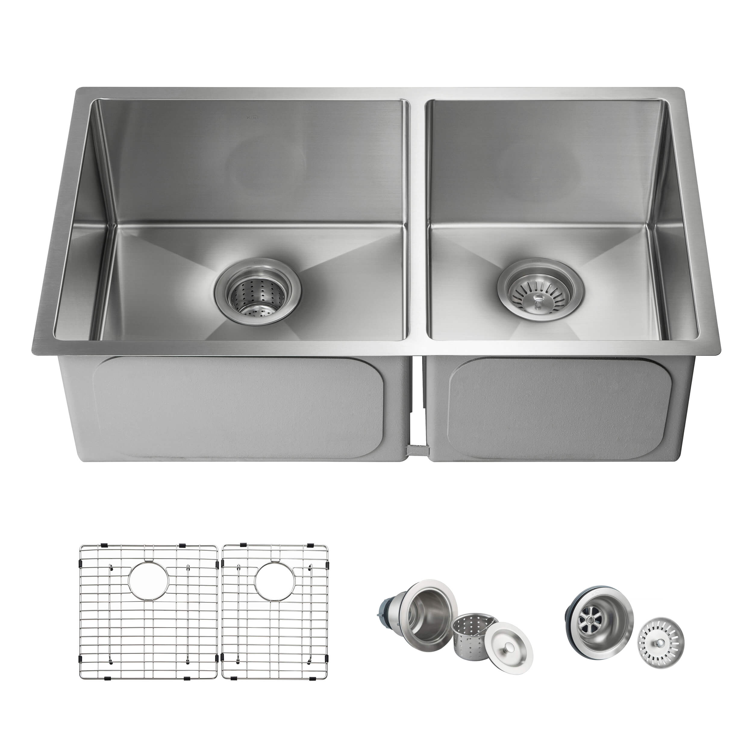 32 3/4″ Handcrafted Undermount Double Bowl Stainless Steel Kitchen Sink – K1-D33-BS view 1