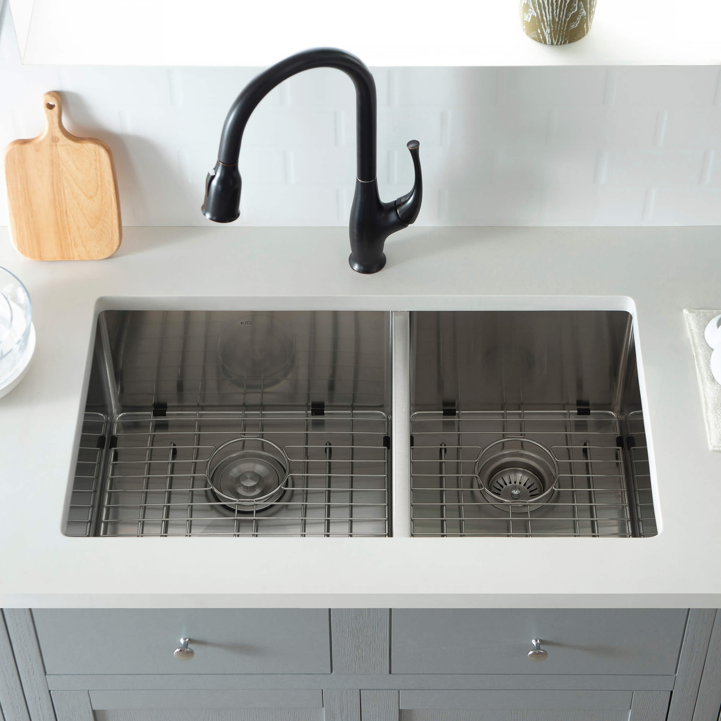 32 3/4″ Handcrafted Undermount Double Bowl Stainless Steel Kitchen Sink – K1-D33-BS view 4