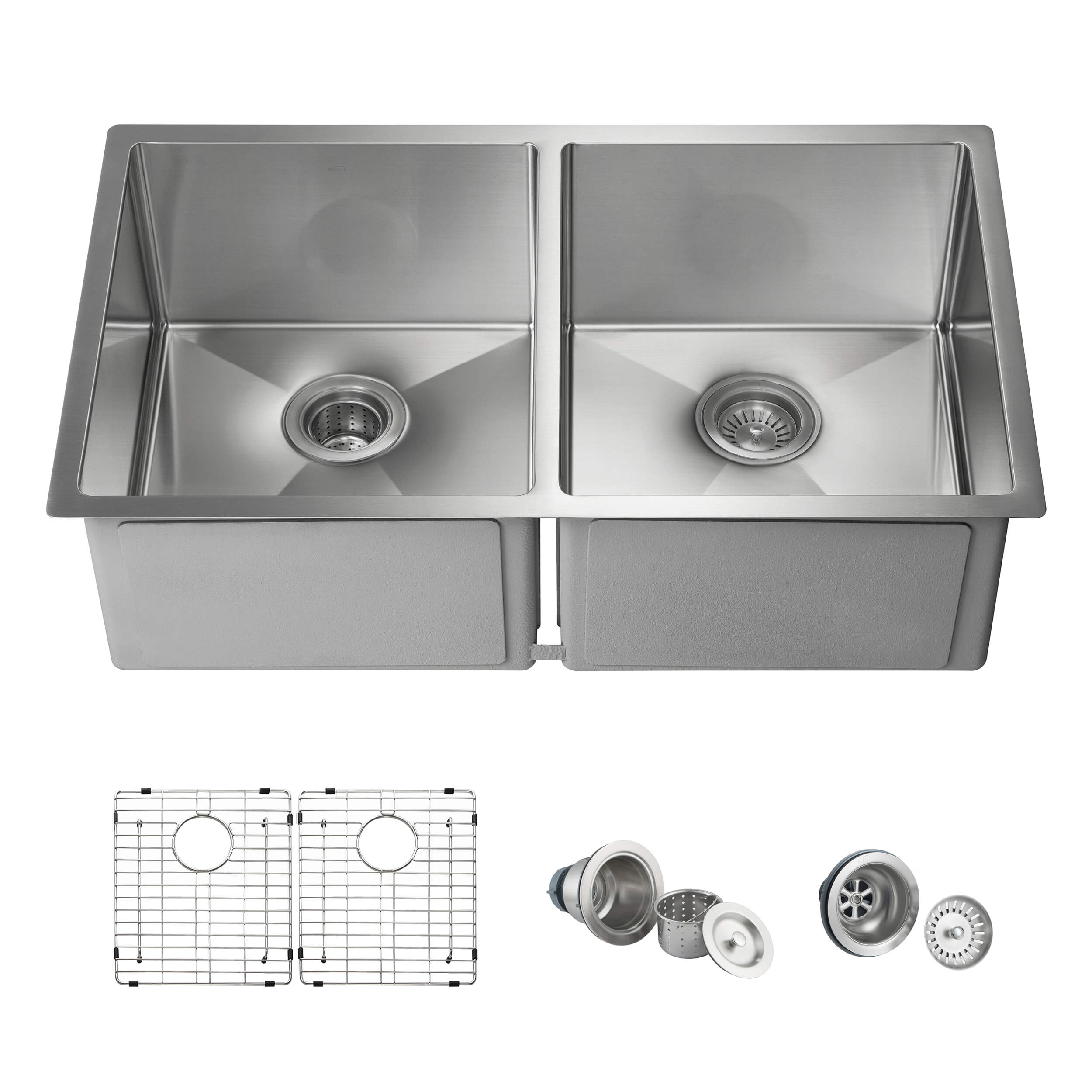 32 3/4″ Handcrafted Undermount Double Bowl Stainless Steel Kitchen Sink – K1-D33-EQ view 1