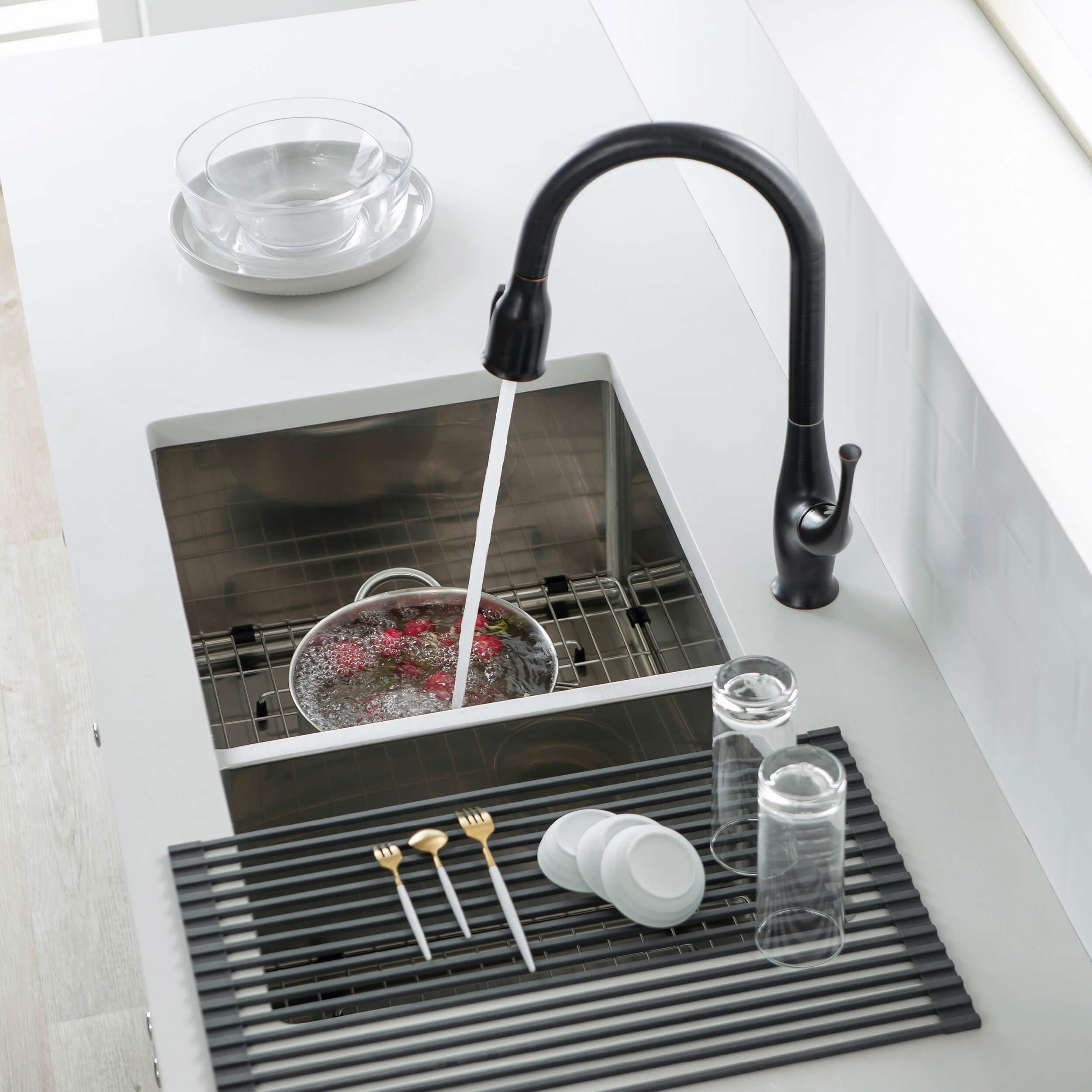 32 3/4″ Handcrafted Undermount Double Bowl Stainless Steel Kitchen Sink – K1-D33-BS view 5