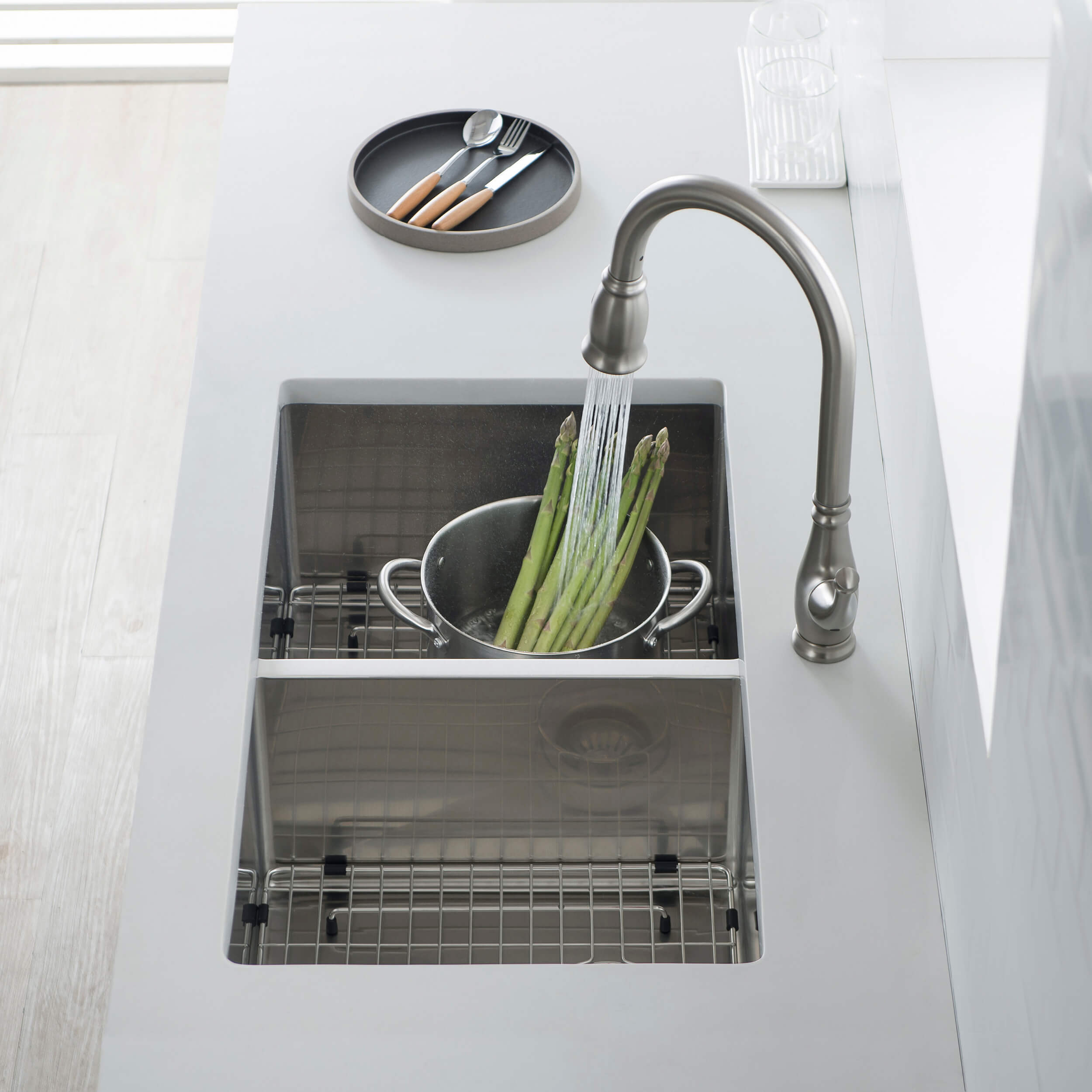 32 3/4″ Handcrafted Undermount Double Bowl Stainless Steel Kitchen Sink – K1-D33-EQ view 5
