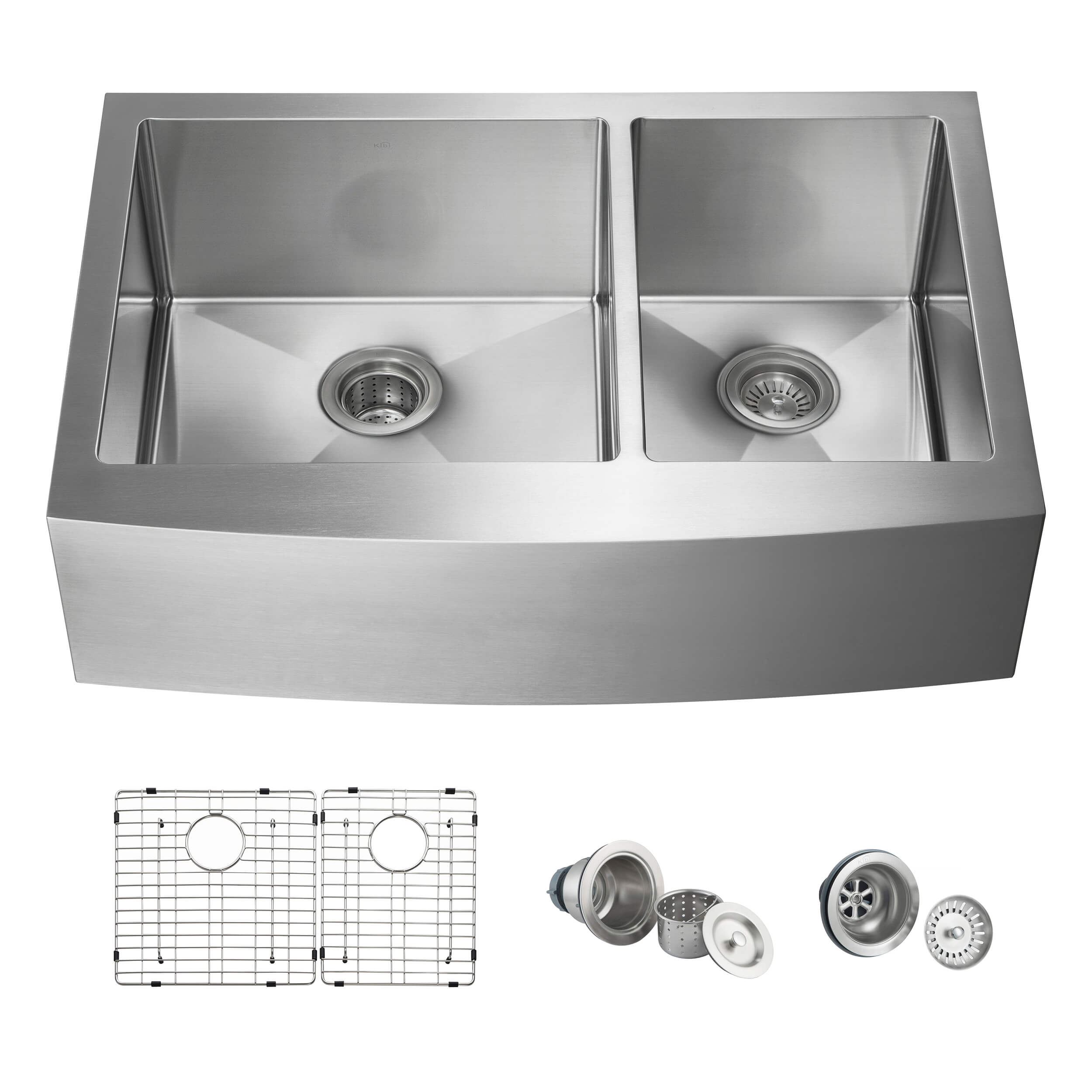 33″ Handcrafted Farmhouse Apron Double Bowl Stainless Steel Kitchen Sink – K1-DF33 view 1