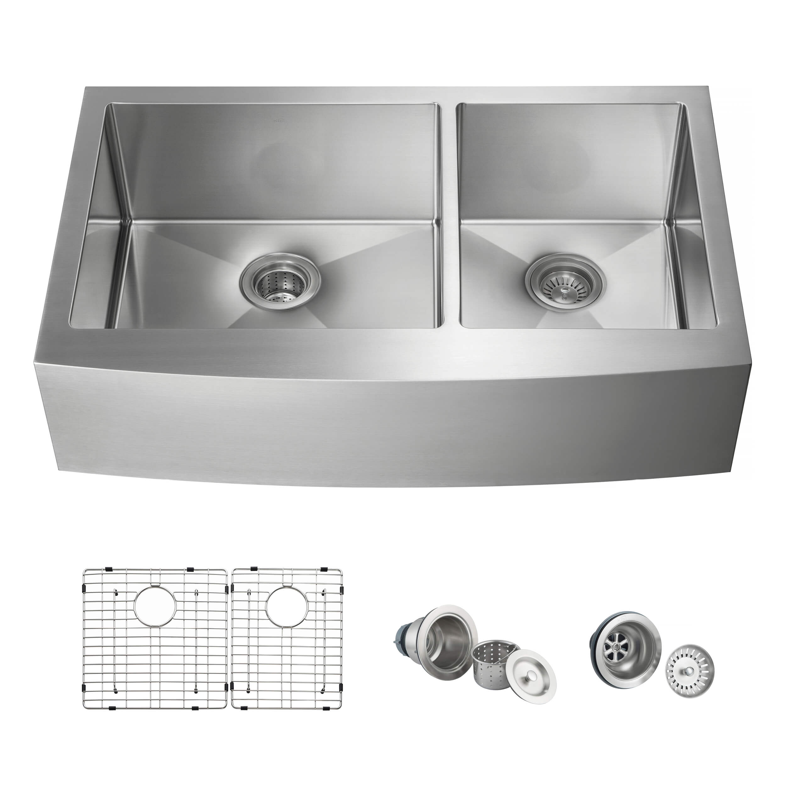 36″ Handcrafted Farmhouse Apron Double Bowl Stainless Steel Kitchen Sink – K1-DF36 view 1