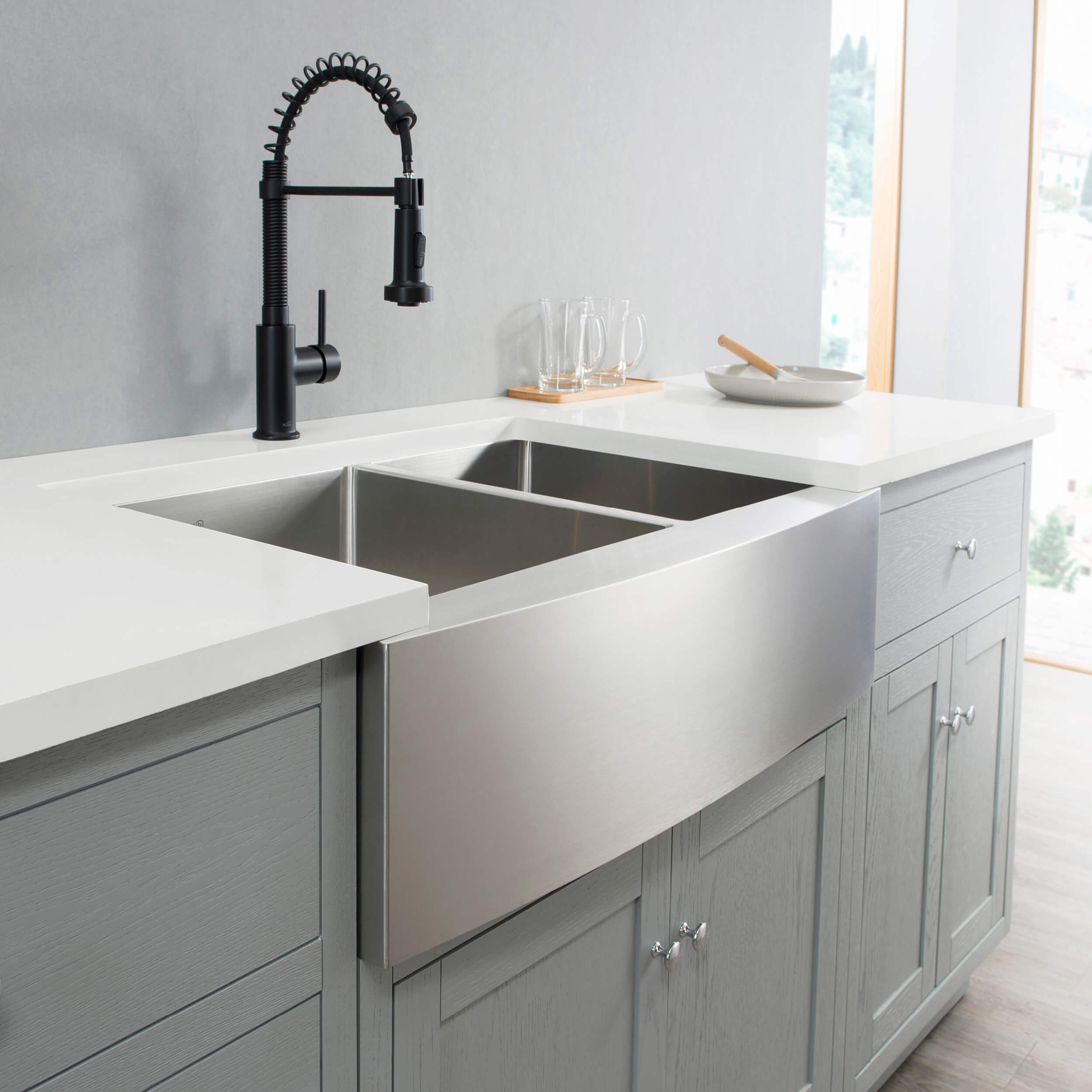 33″ Handcrafted Farmhouse Apron Double Bowl Stainless Steel Kitchen Sink – K1-DF33 view 4